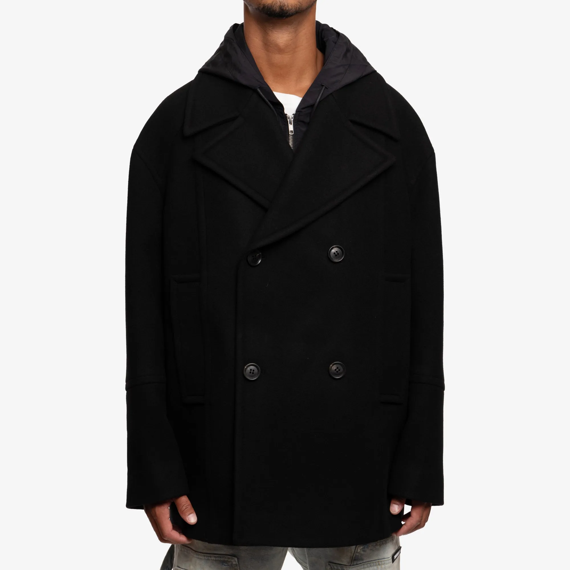 Detachable Hood Felt Wool Peacoat