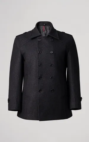 DOUBLE BREASTED PEACOAT CHARCOAL