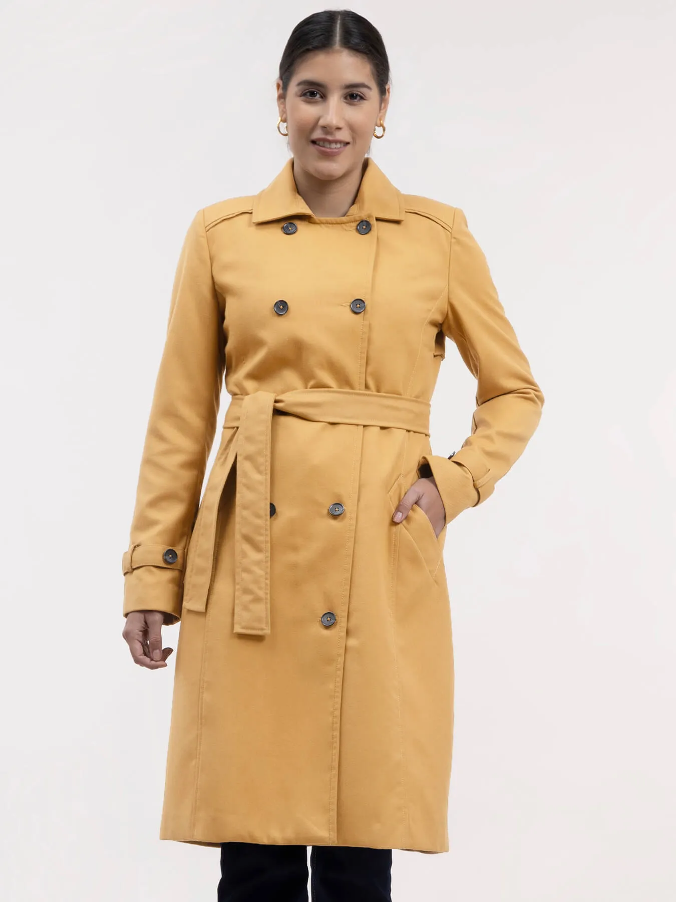 Double-Breasted Trench Coat - Mustard