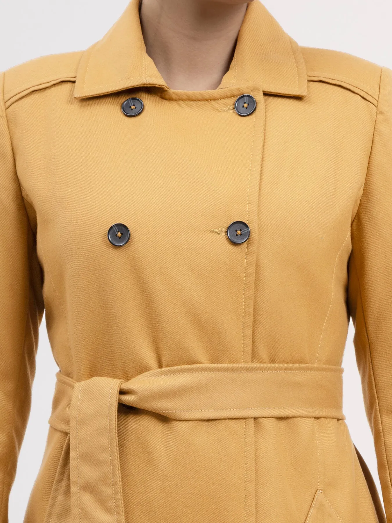 Double-Breasted Trench Coat - Mustard