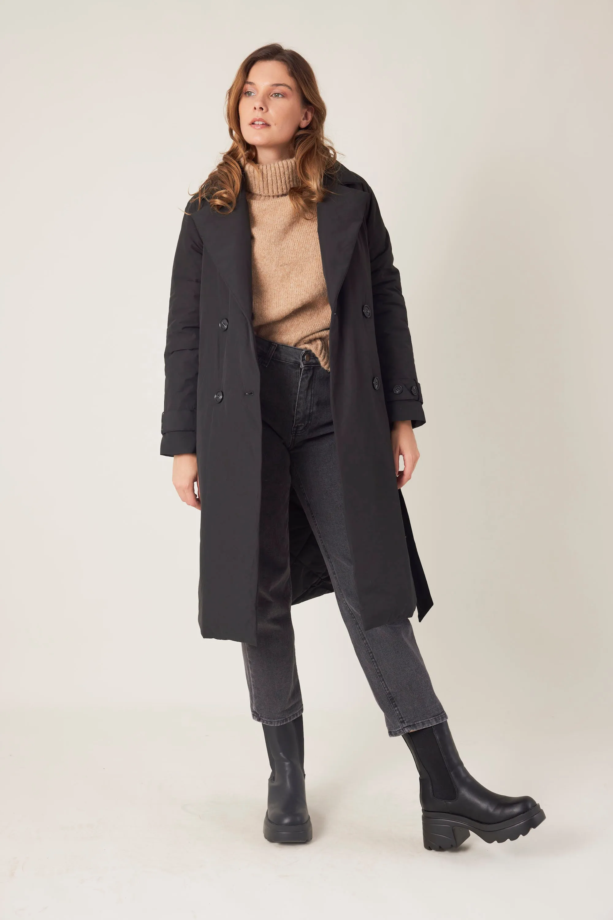 Doudoune longue style trench