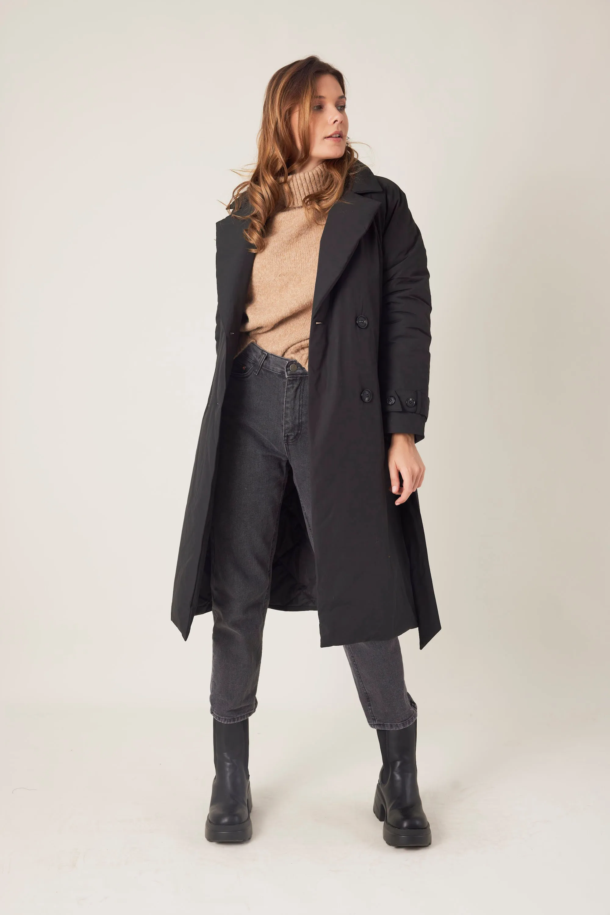 Doudoune longue style trench