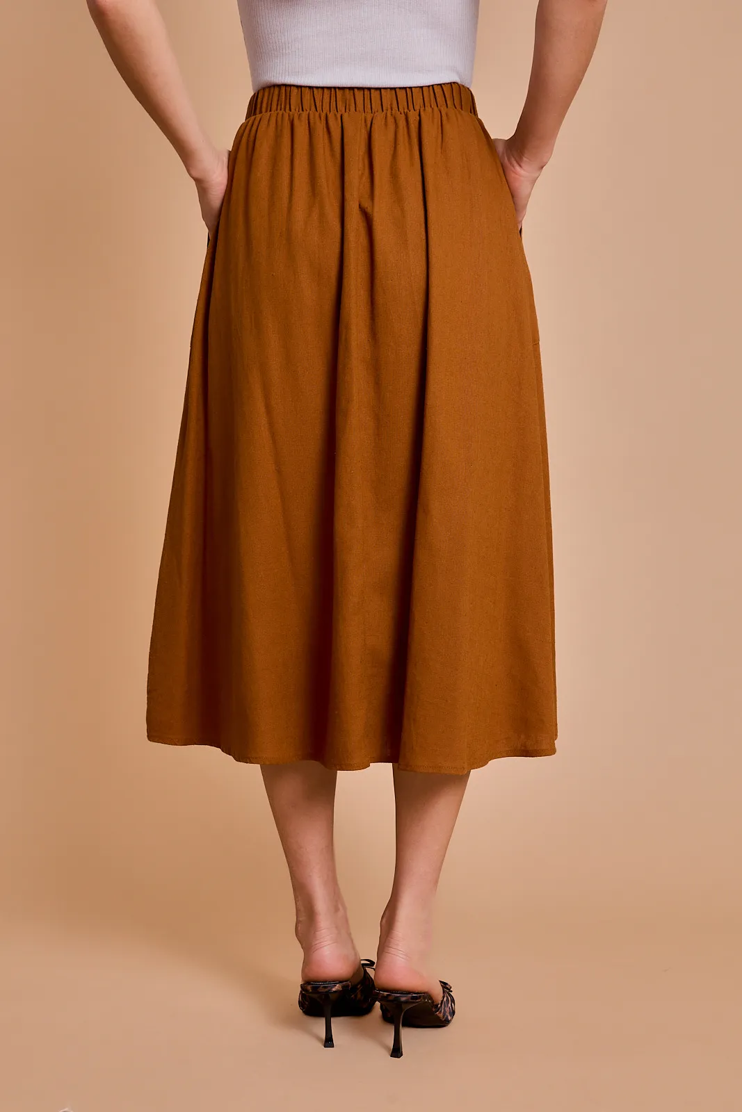 Elegant Amber Bow Midi Skirt