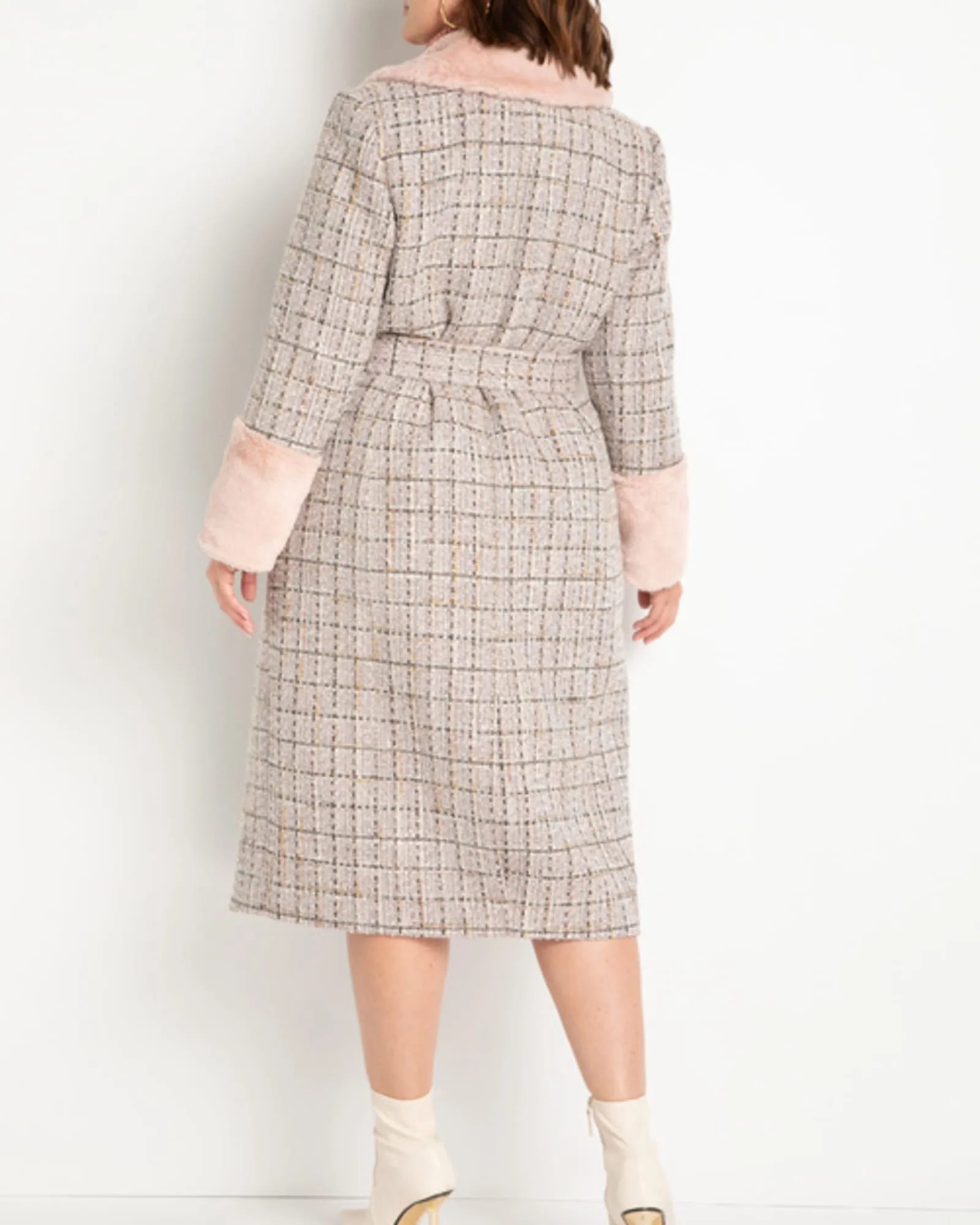 Elodie Belted Tweed Coat | Silver Pink