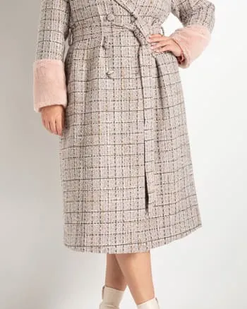 Elodie Belted Tweed Coat | Silver Pink