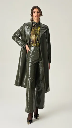 EMERALD ALLURE CROCO LEATHER TRENCH COAT