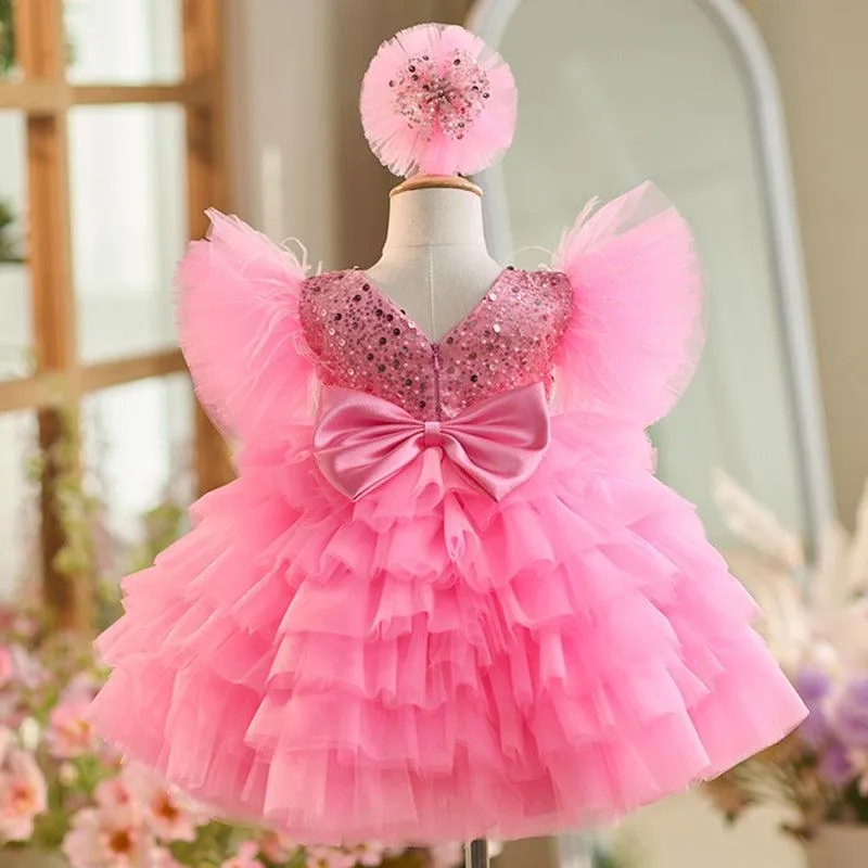 Enchanted Pink Princess Dress Elegant Sparkling Kids' Dress Fairytale Fairy Dress