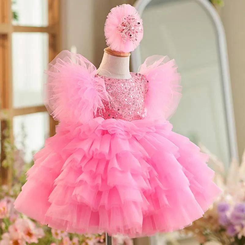 Enchanted Pink Princess Dress Elegant Sparkling Kids' Dress Fairytale Fairy Dress