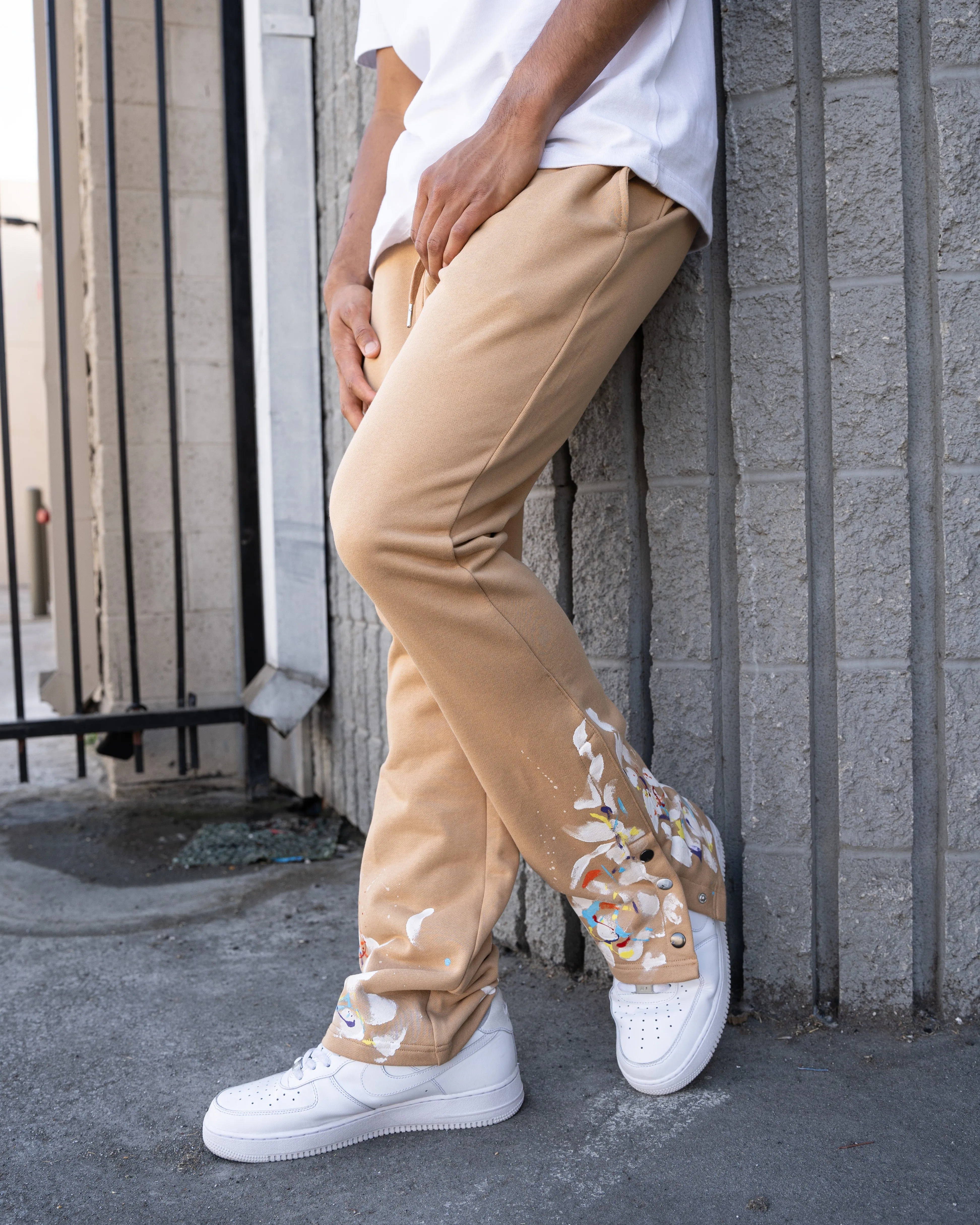 EPTM PAINT SNAP FLARED PANTS - KHAKI