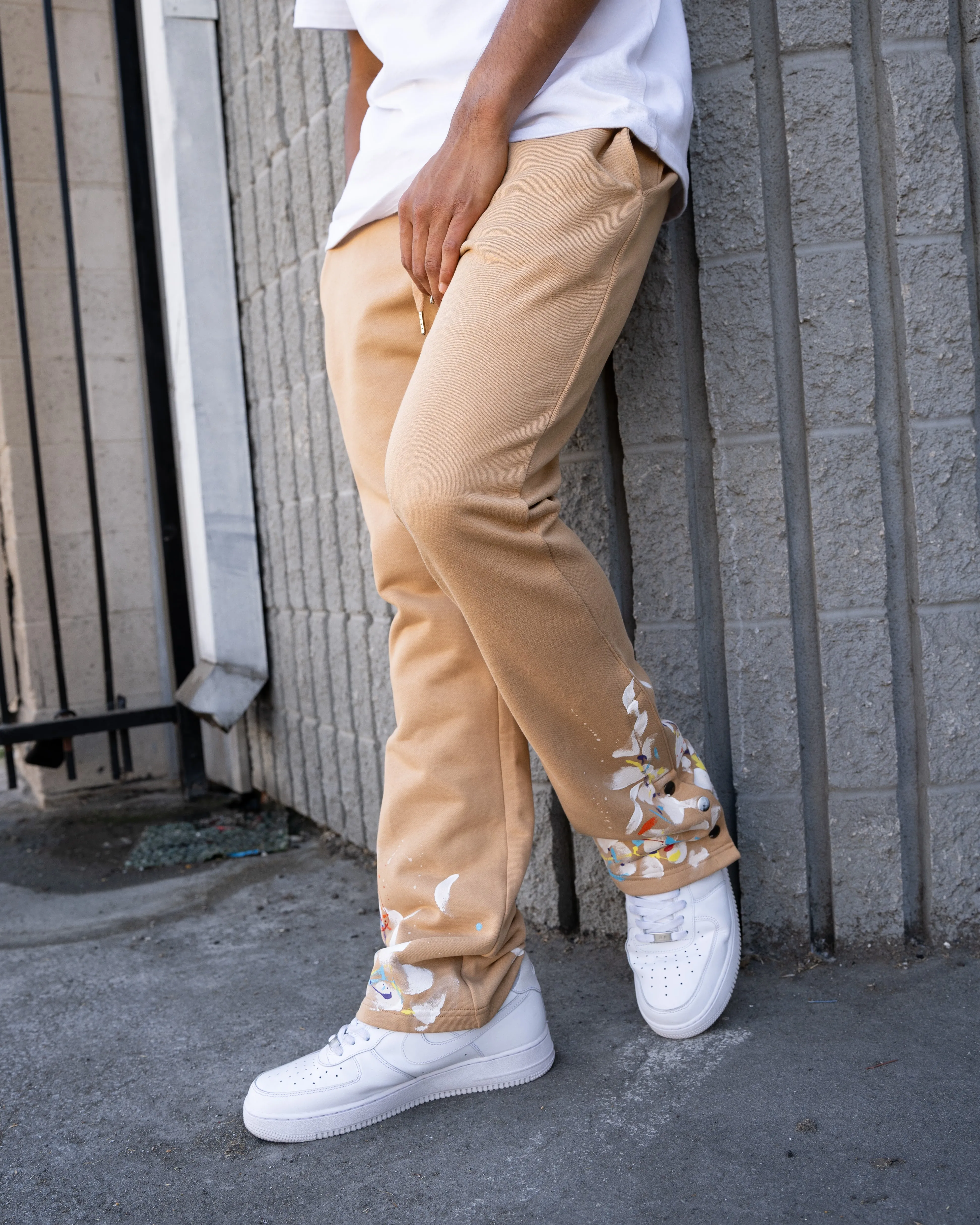 EPTM PAINT SNAP FLARED PANTS - KHAKI