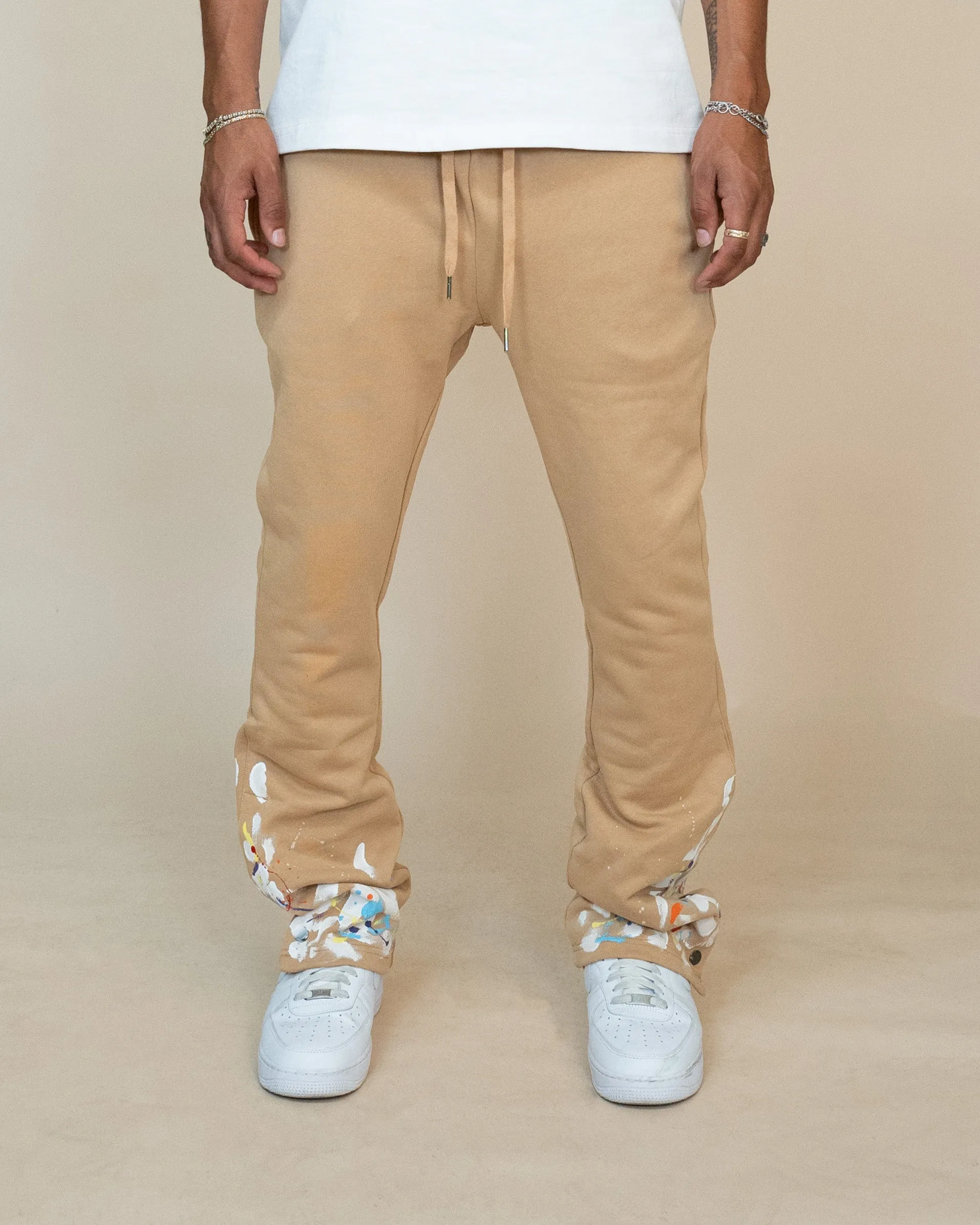 EPTM PAINT SNAP FLARED PANTS - KHAKI