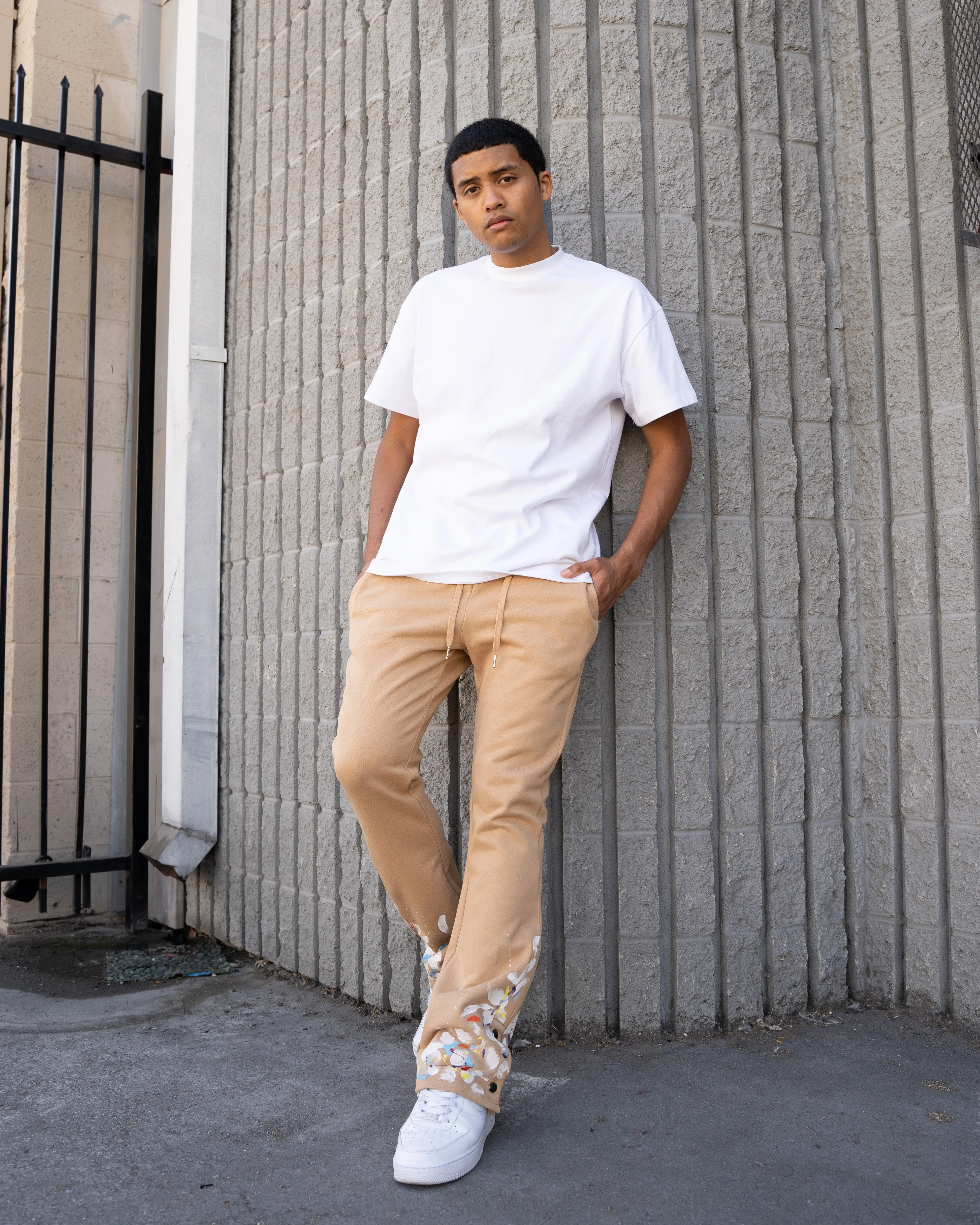 EPTM PAINT SNAP FLARED PANTS - KHAKI