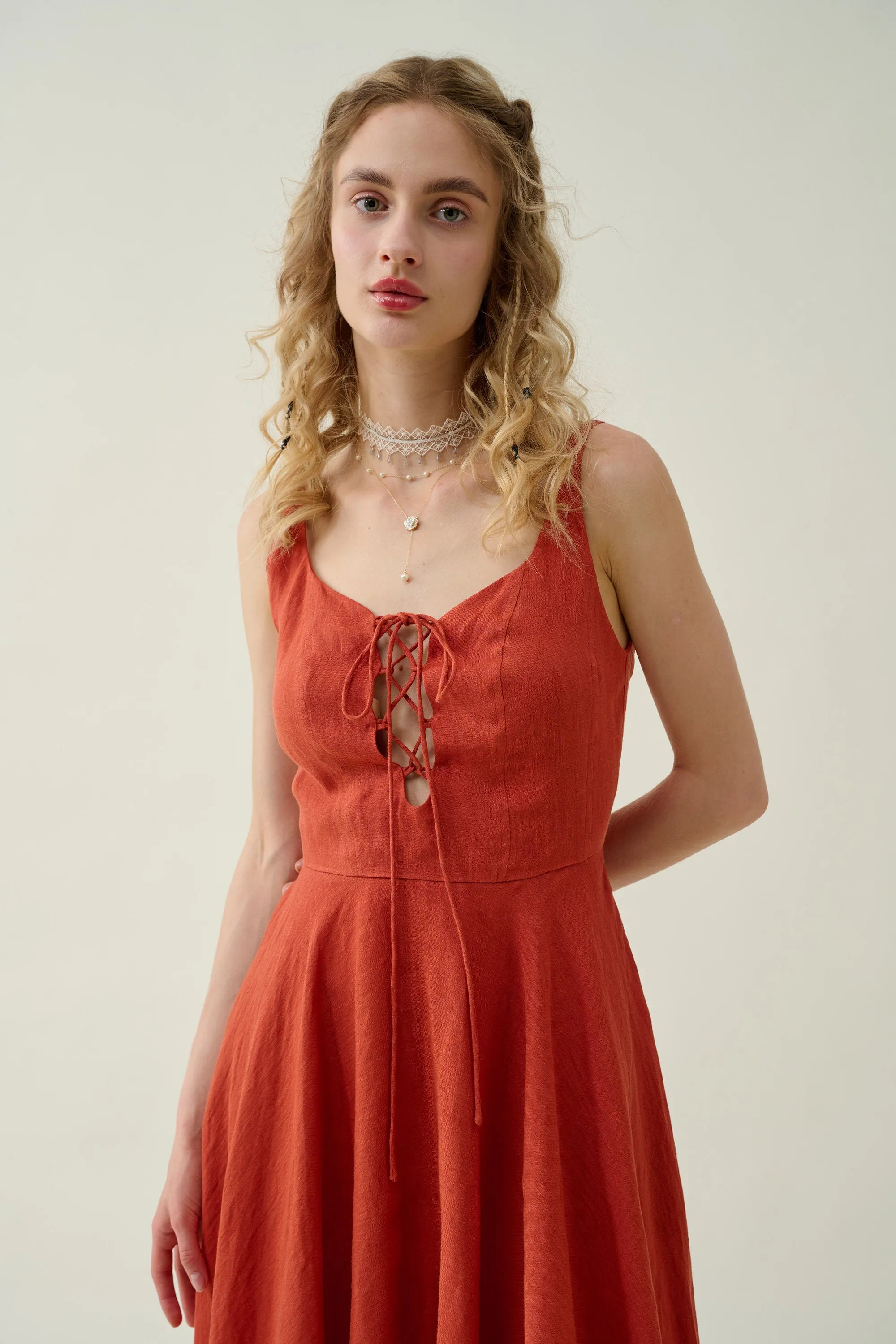 Eva | Lace & linen cocktail dress