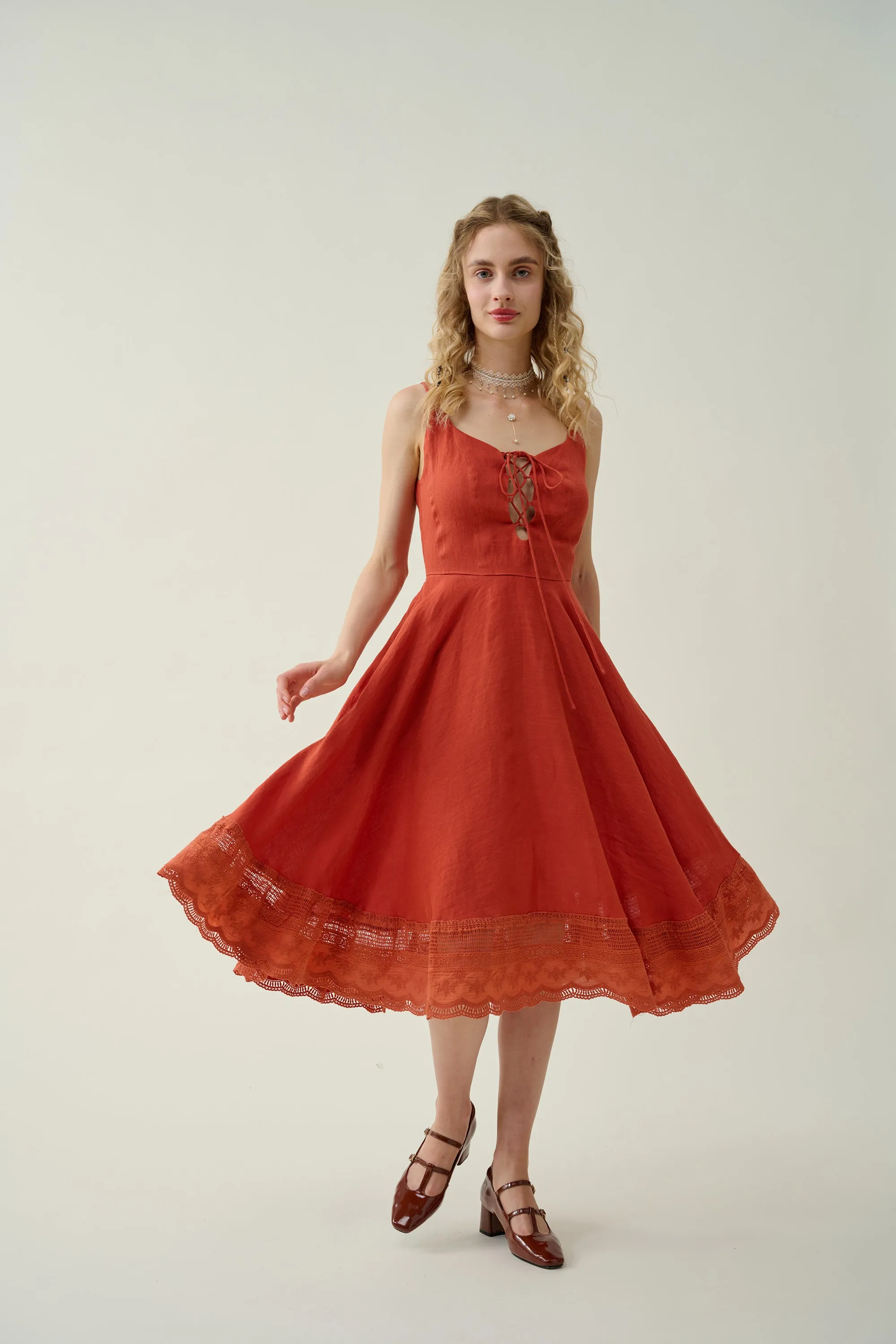 Eva | Lace & linen cocktail dress