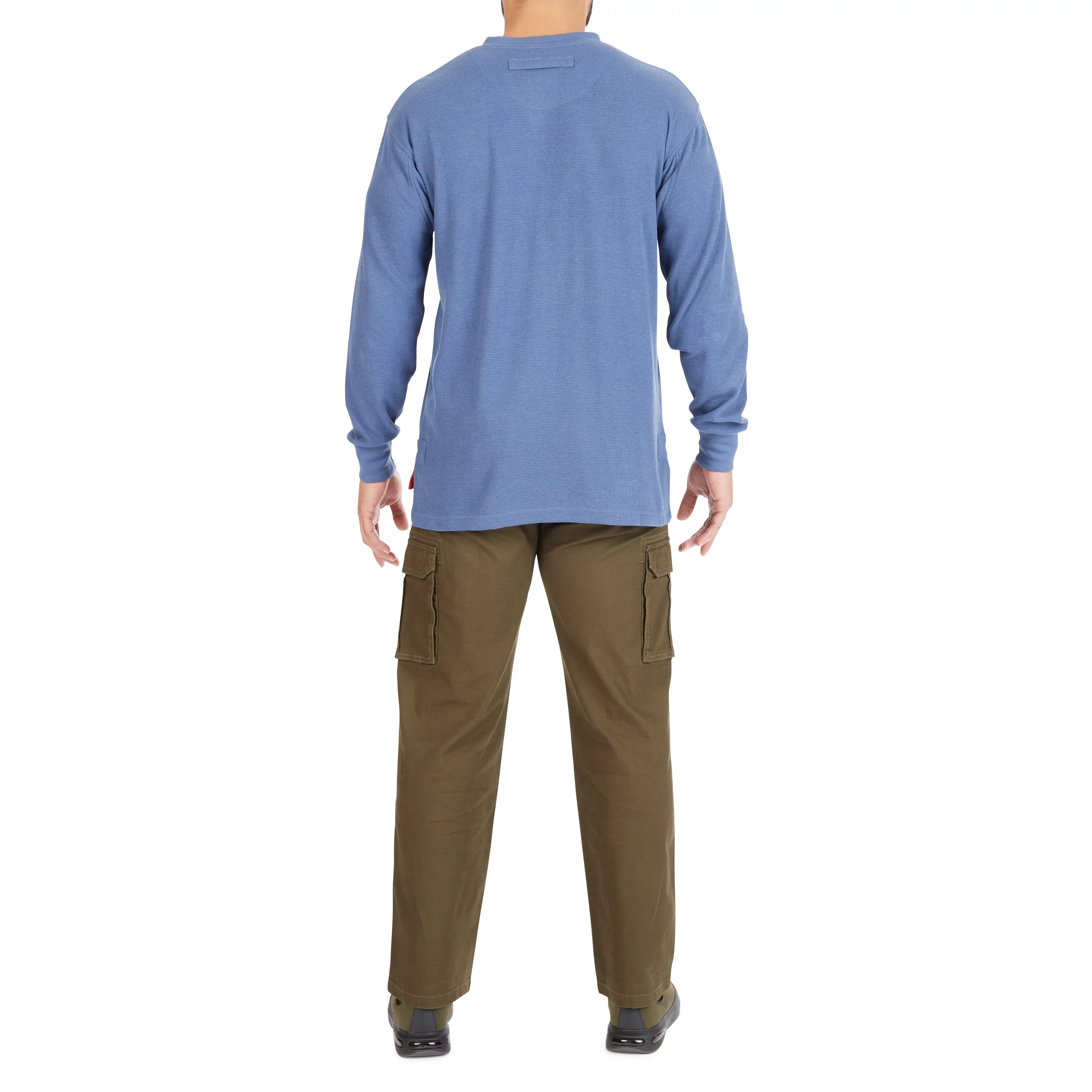 EXTENDED TAIL MINI-THERMAL KNIT HENLEY PULLOVER WITH GUSSET