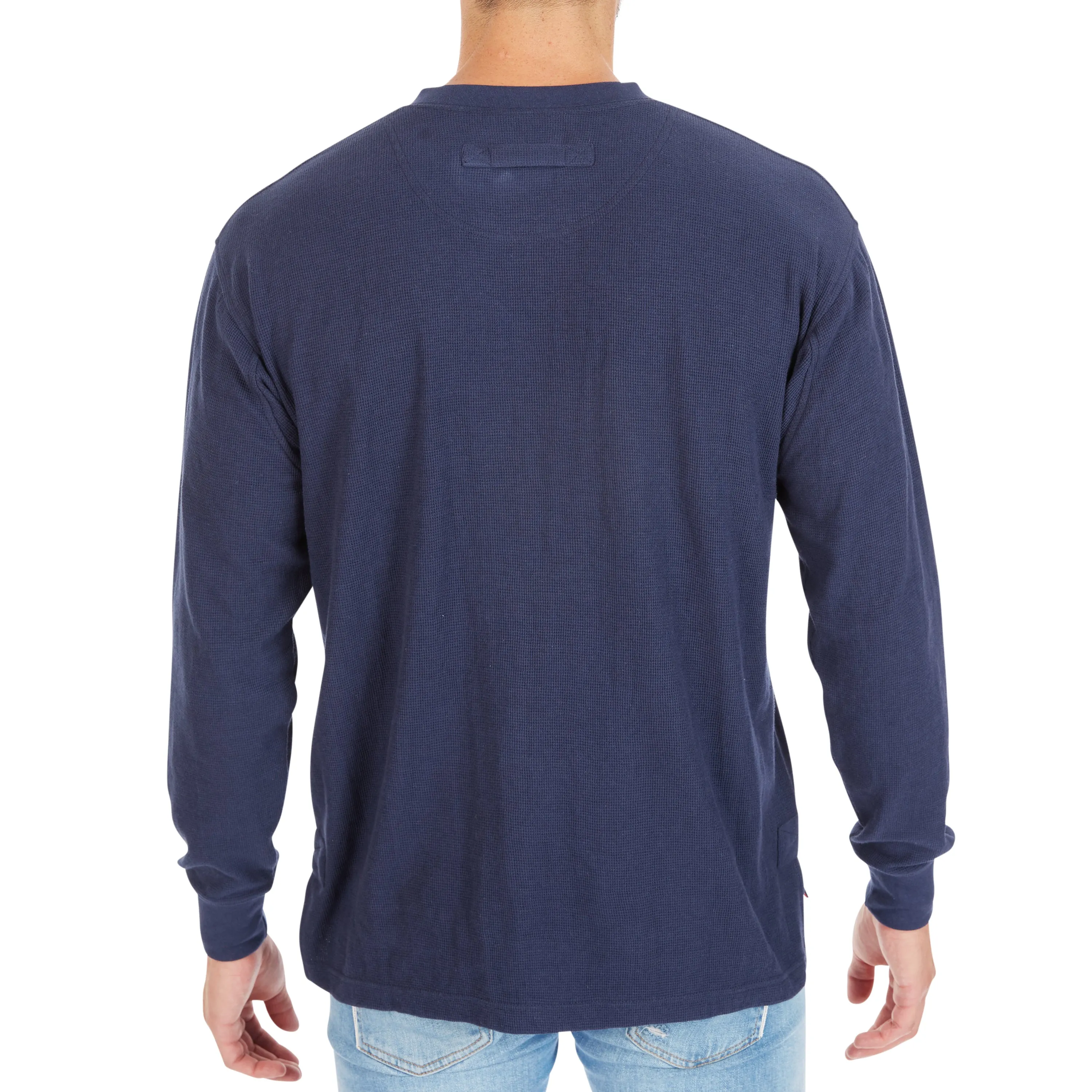 EXTENDED TAIL MINI-THERMAL KNIT HENLEY PULLOVER WITH GUSSET