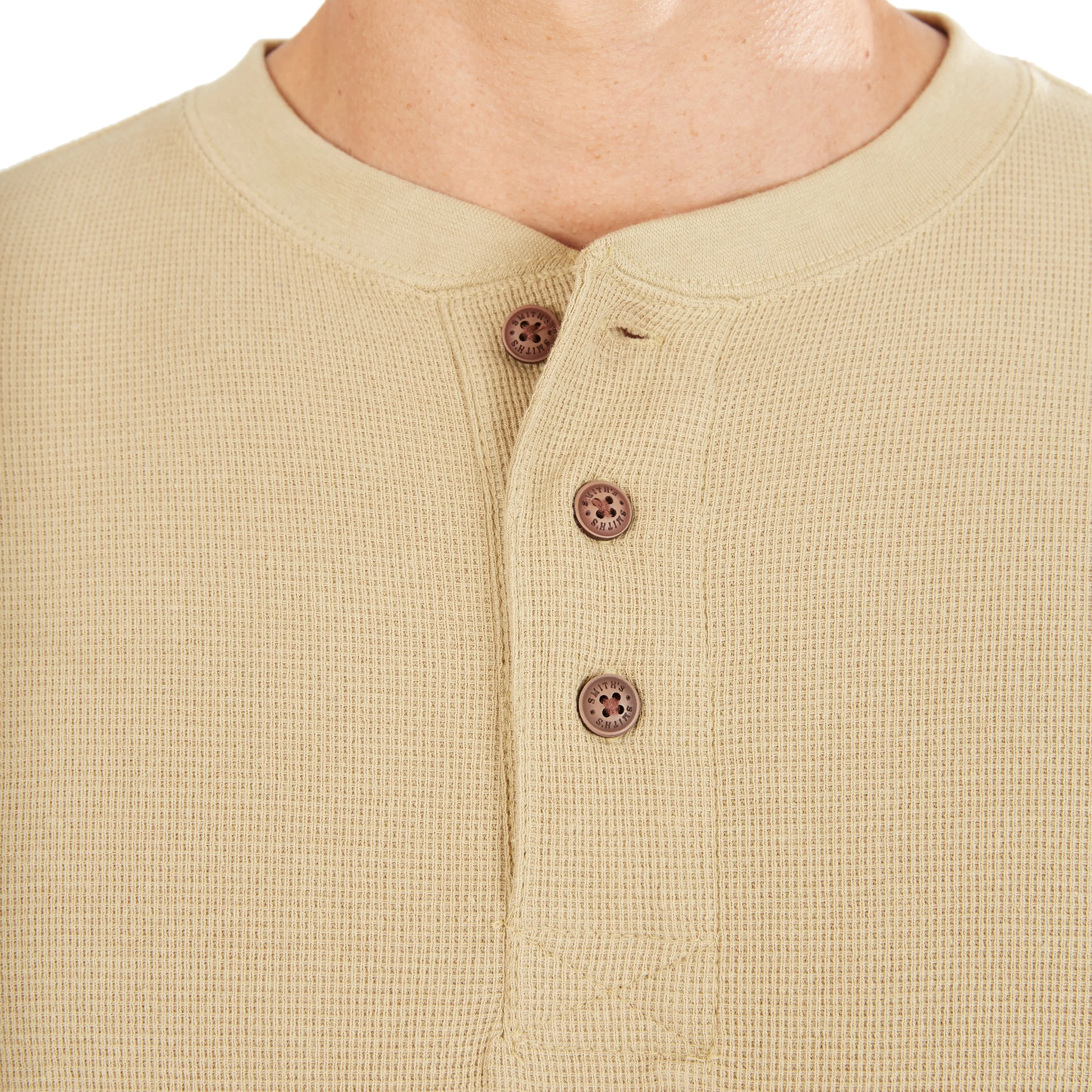 EXTENDED TAIL MINI-THERMAL KNIT HENLEY PULLOVER WITH GUSSET