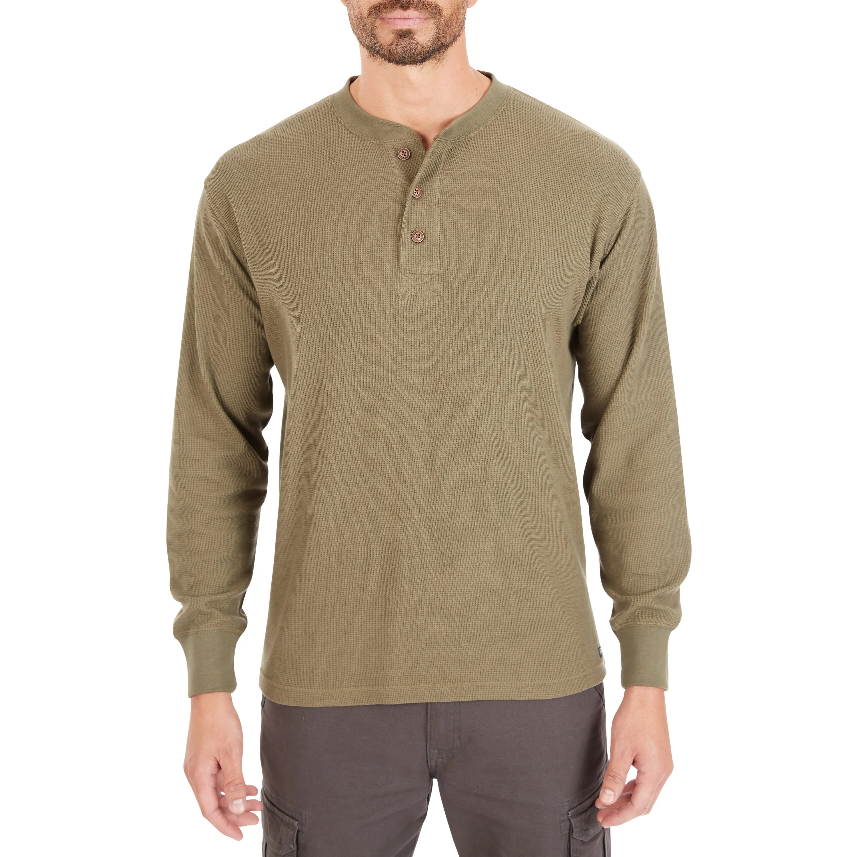 EXTENDED TAIL MINI-THERMAL KNIT HENLEY PULLOVER WITH GUSSET