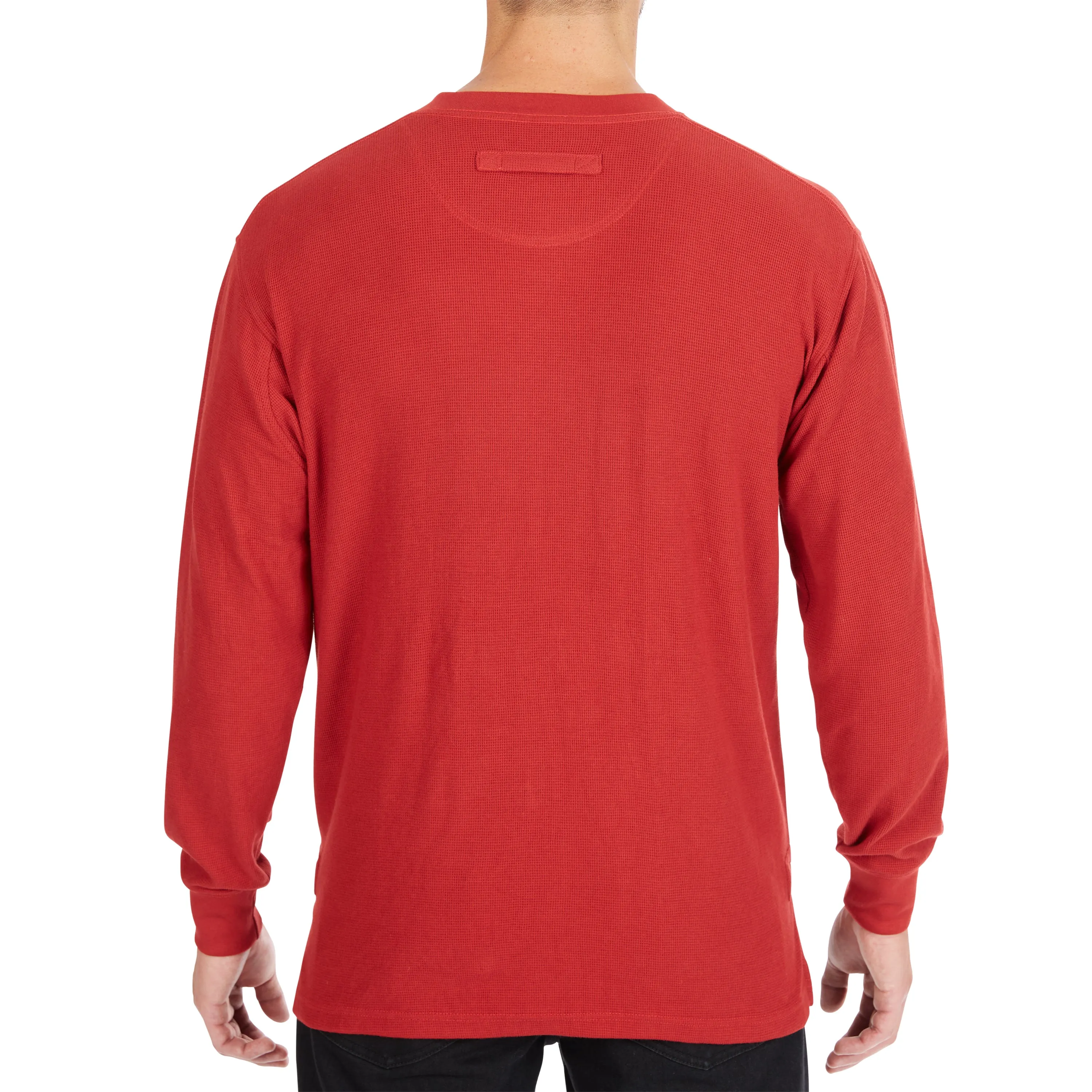 EXTENDED TAIL MINI-THERMAL KNIT HENLEY PULLOVER WITH GUSSET