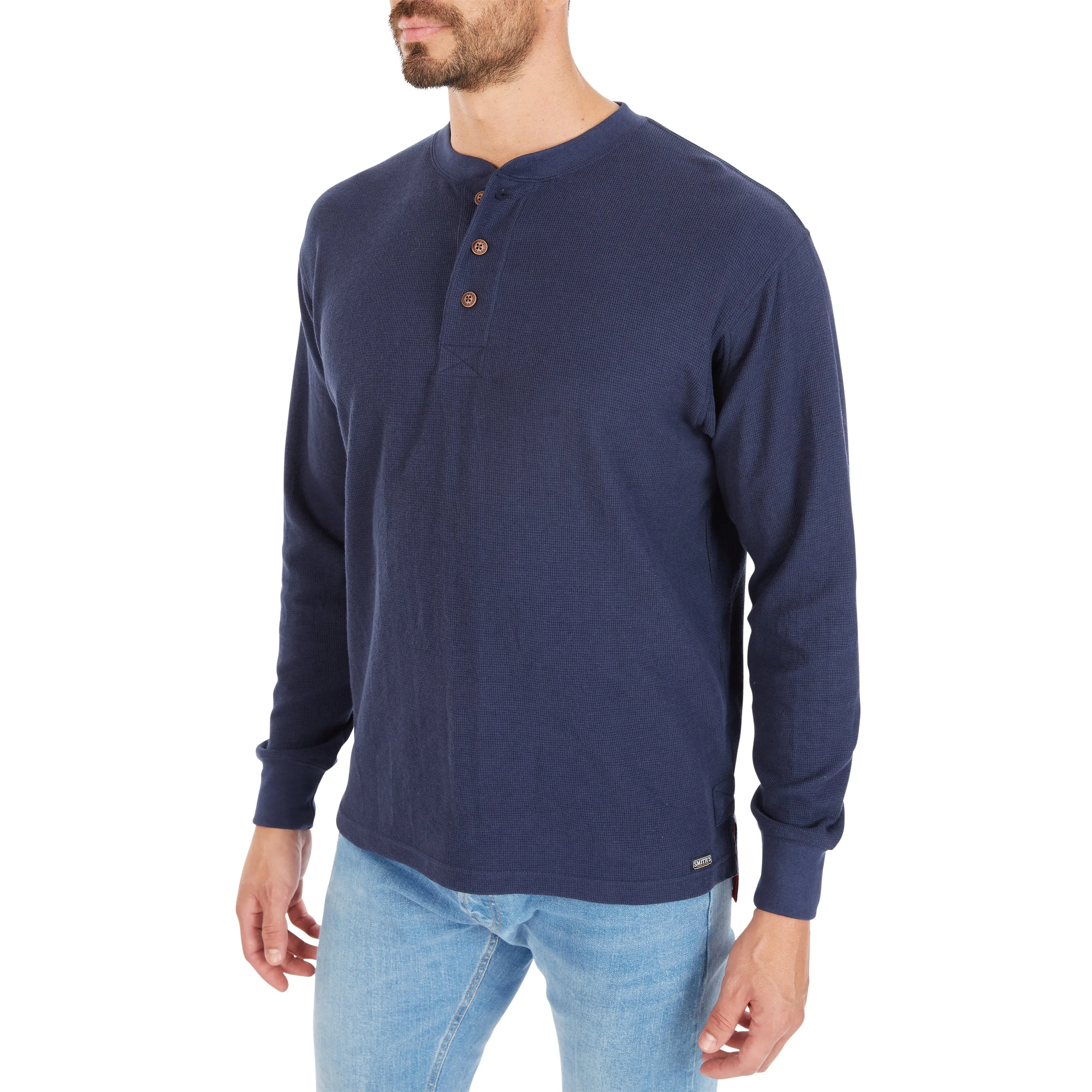 EXTENDED TAIL MINI-THERMAL KNIT HENLEY PULLOVER WITH GUSSET