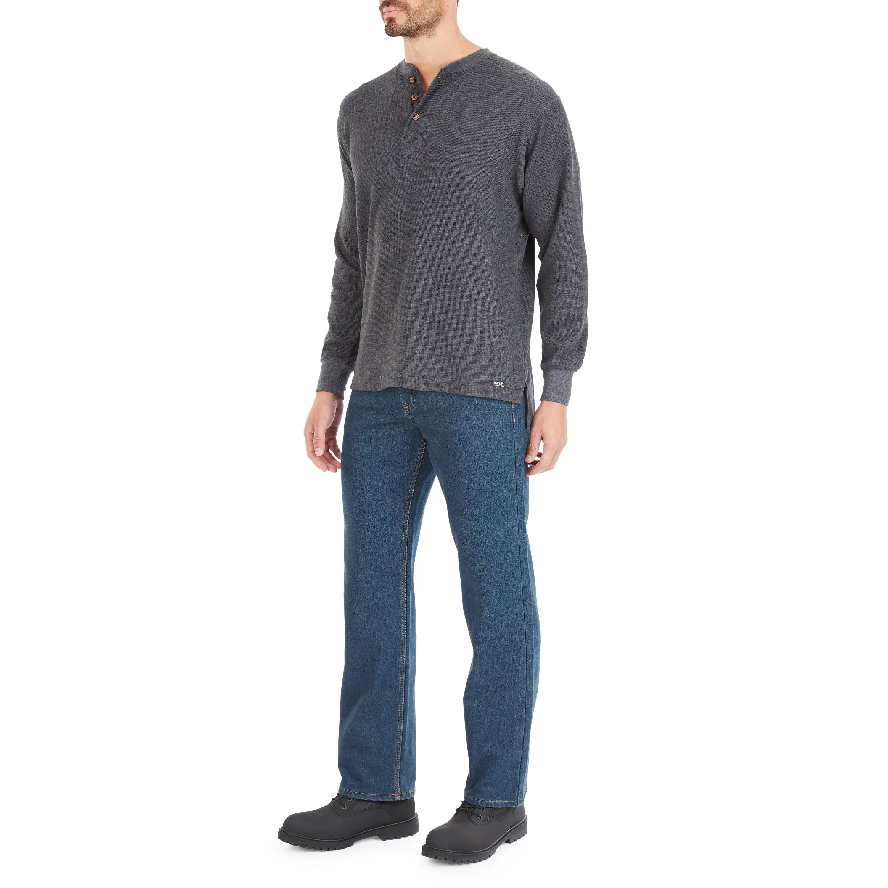 EXTENDED TAIL MINI-THERMAL KNIT HENLEY PULLOVER WITH GUSSET