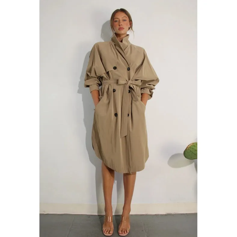 Faux Leather Canvas Trench Coat