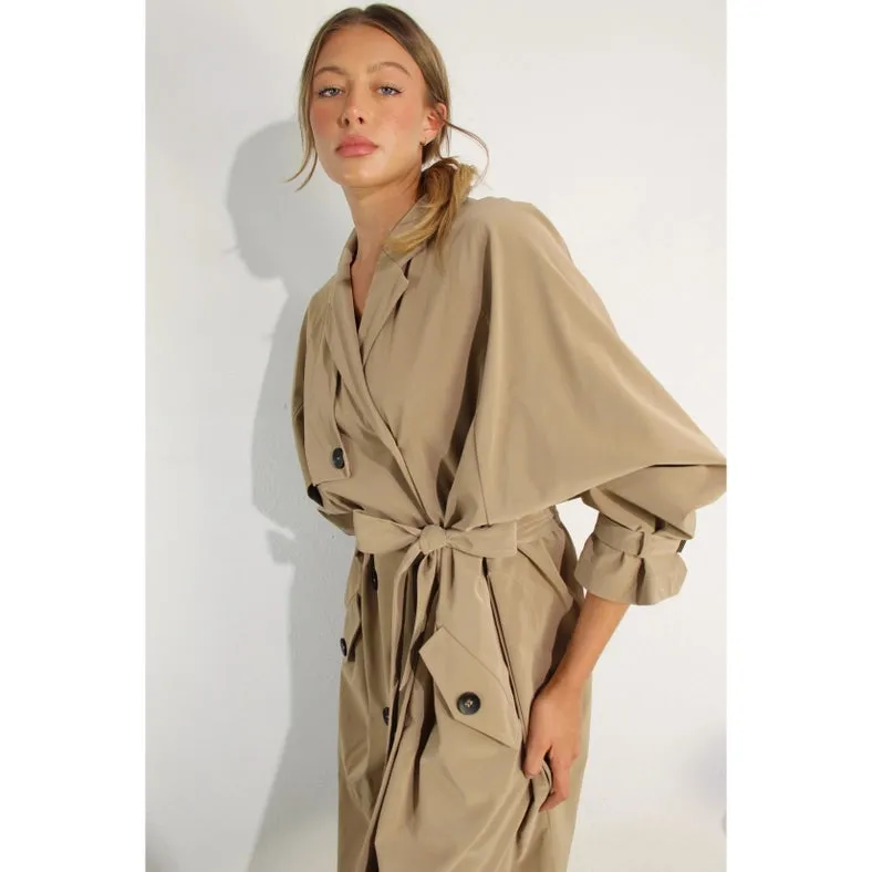 Faux Leather Canvas Trench Coat