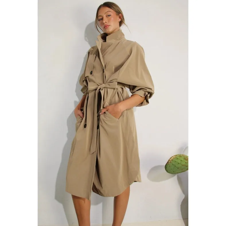 Faux Leather Canvas Trench Coat