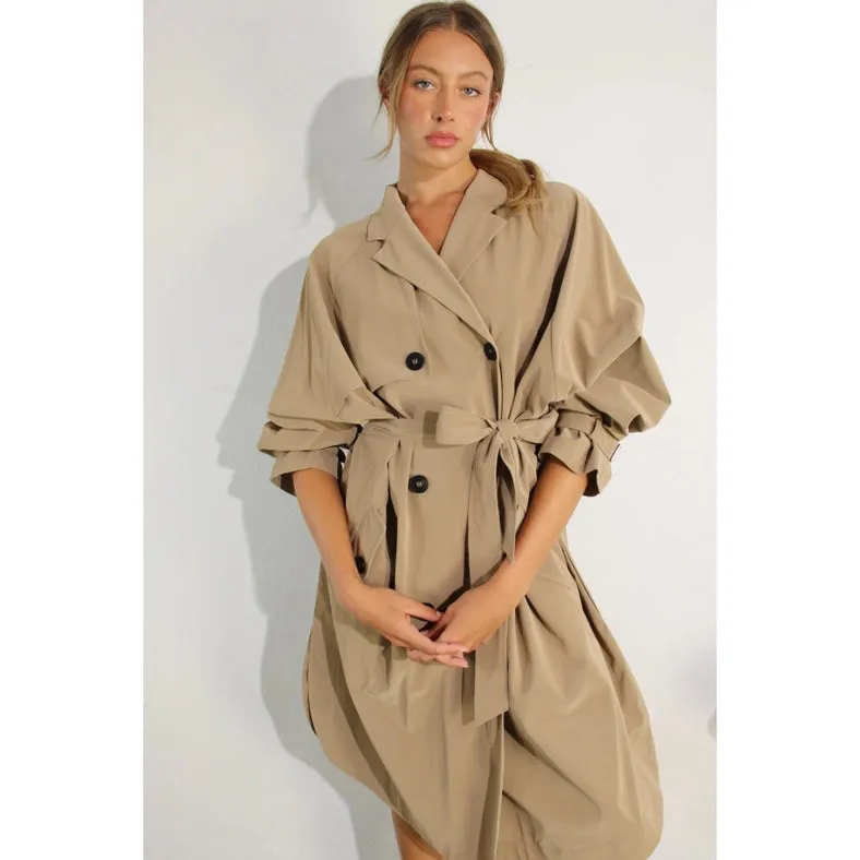 Faux Leather Canvas Trench Coat