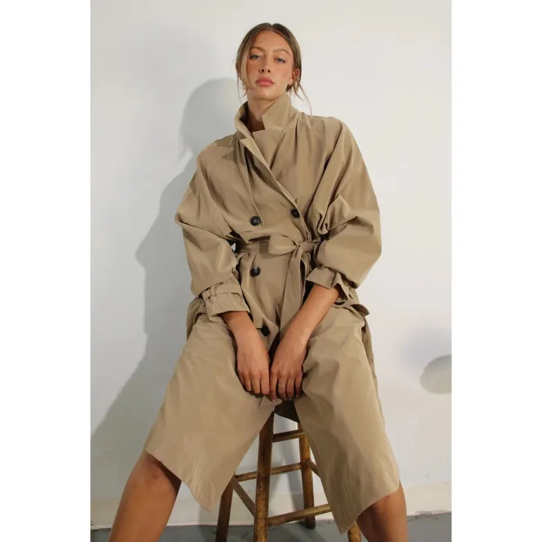 Faux Leather Canvas Trench Coat