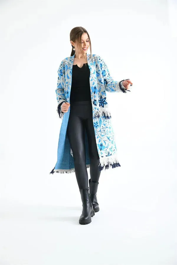 FLORAL PRINT TASSLE TRENCH COAT