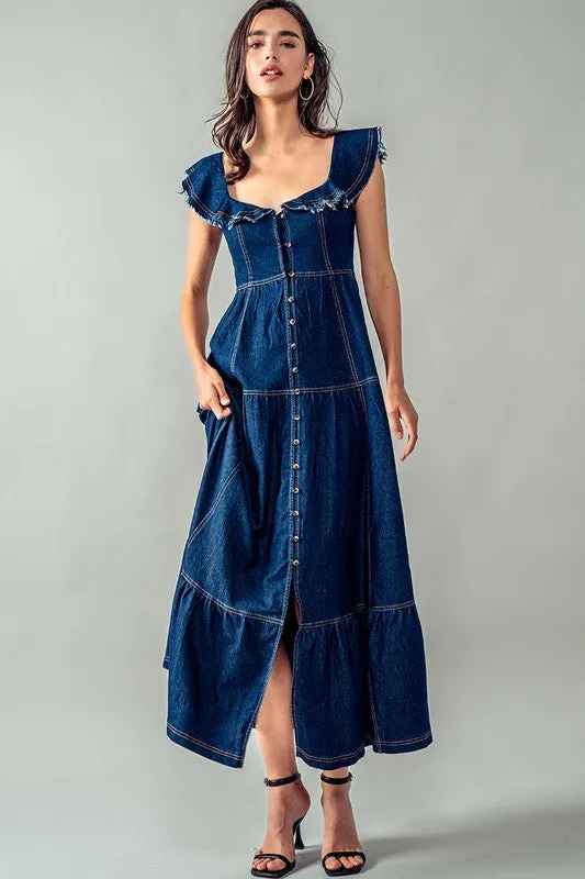 Frayed Maxi Denim Dress