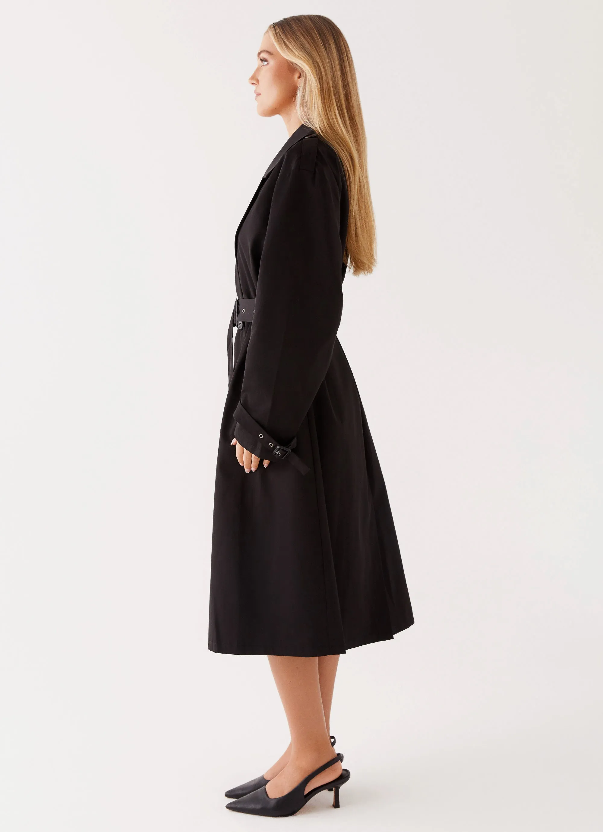 Frenchy Oversized Trench Coat - Black