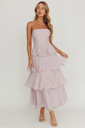 Giavana Strapless Layered Ruffles Midi Dress Lilac