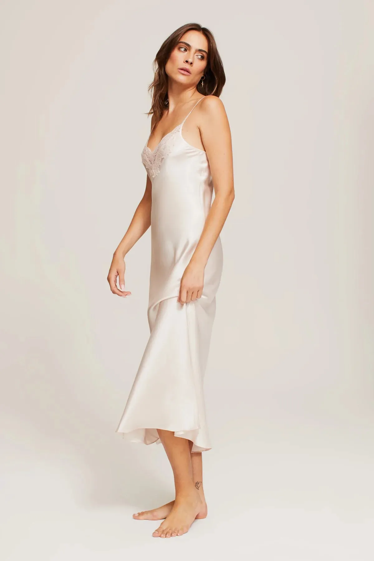 Ginia - Long Lace Silk  Slip