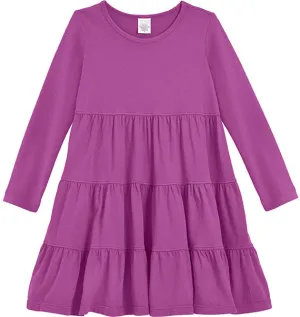 Girls Soft Cotton Jersey Long Sleeve Tiered Dress | Plum