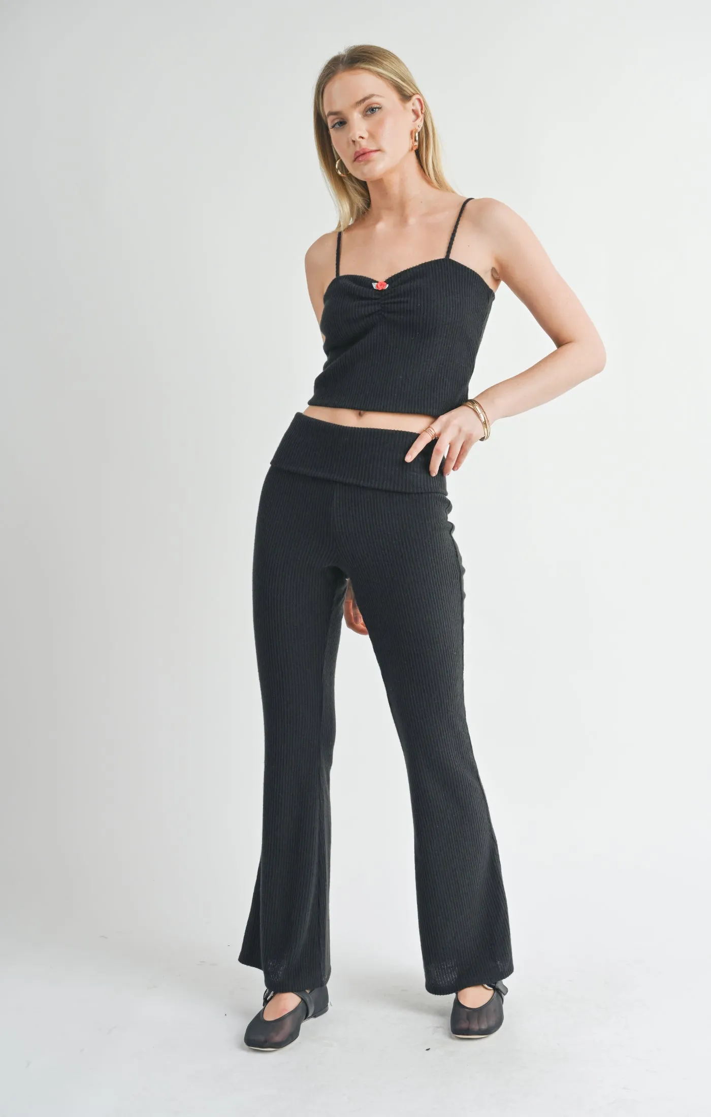 Good For Her Folded Waist Flare Pants | Black