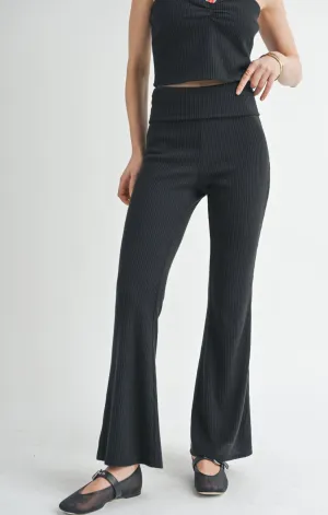 Good For Her Folded Waist Flare Pants | Black