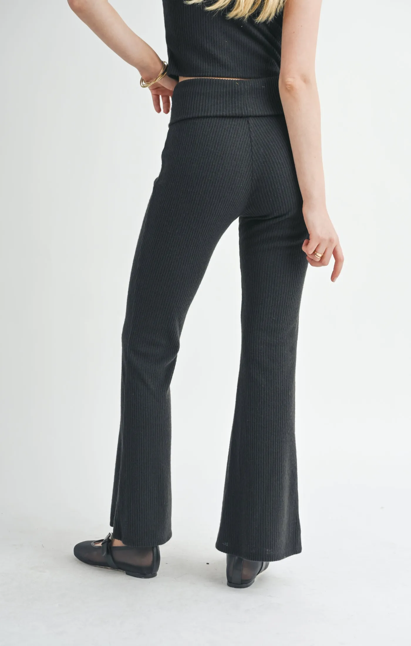 Good For Her Folded Waist Flare Pants | Black