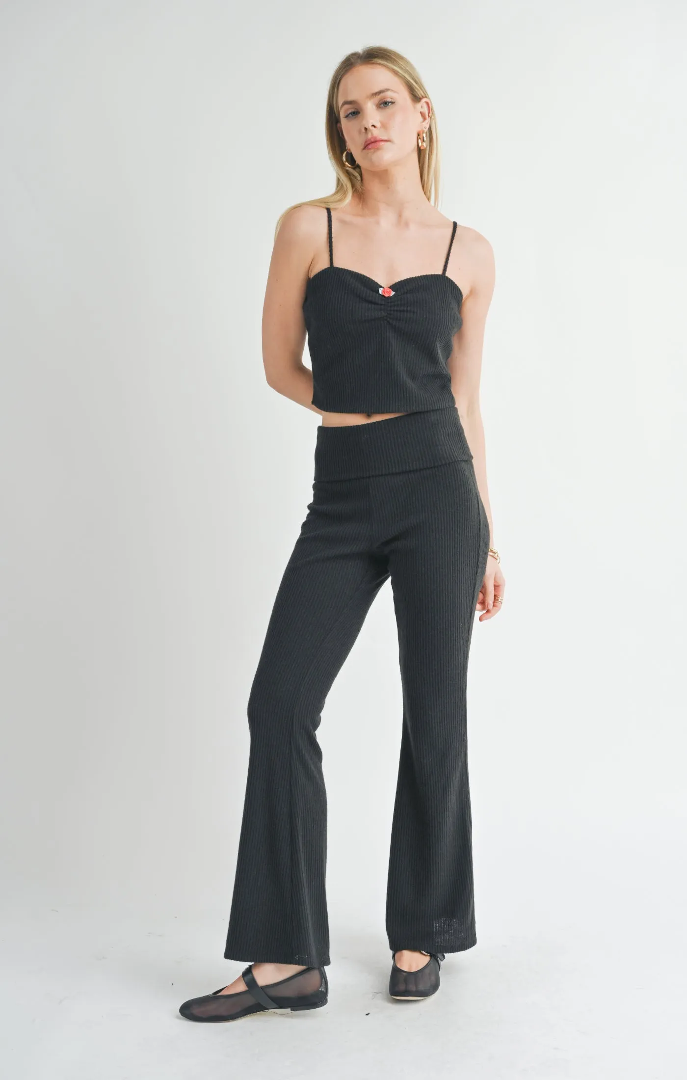 Good For Her Folded Waist Flare Pants | Black