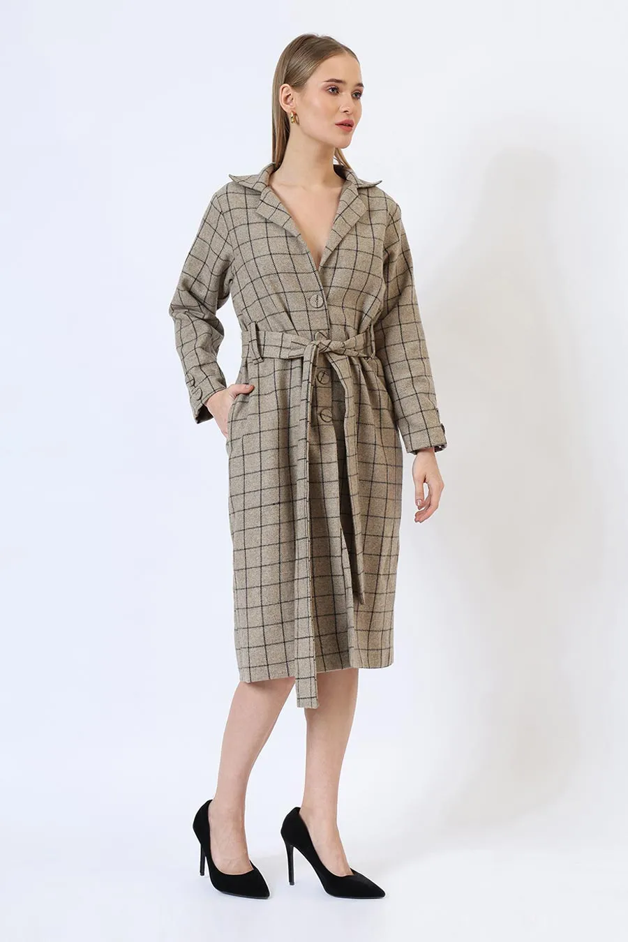 Greenish Beige London Mist Long Trench Coat