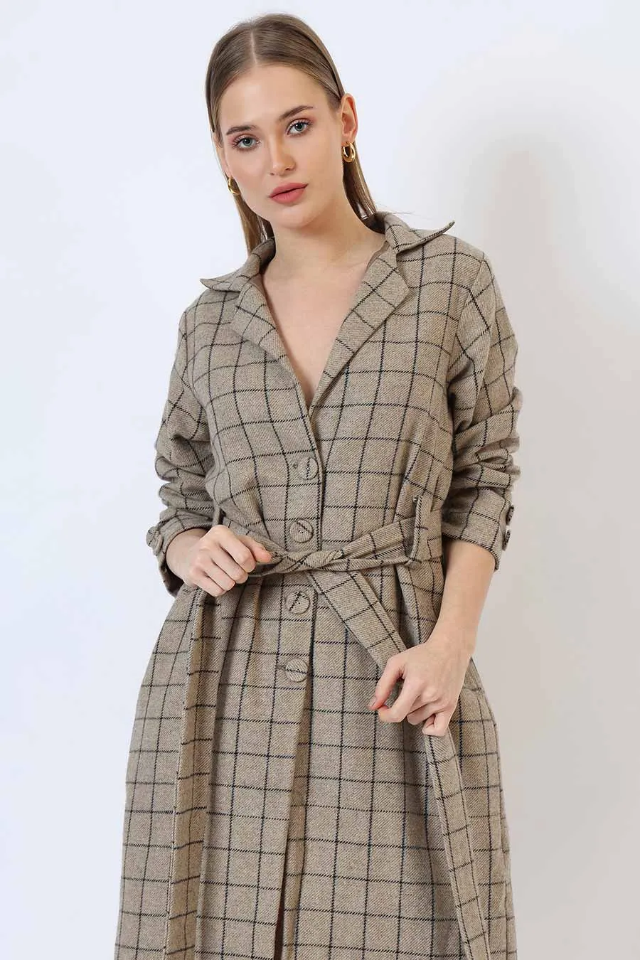 Greenish Beige London Mist Long Trench Coat