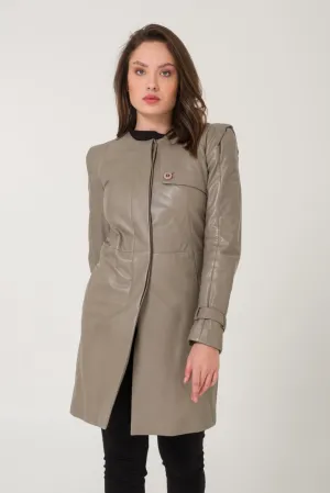 Grey Leather Trench Coat