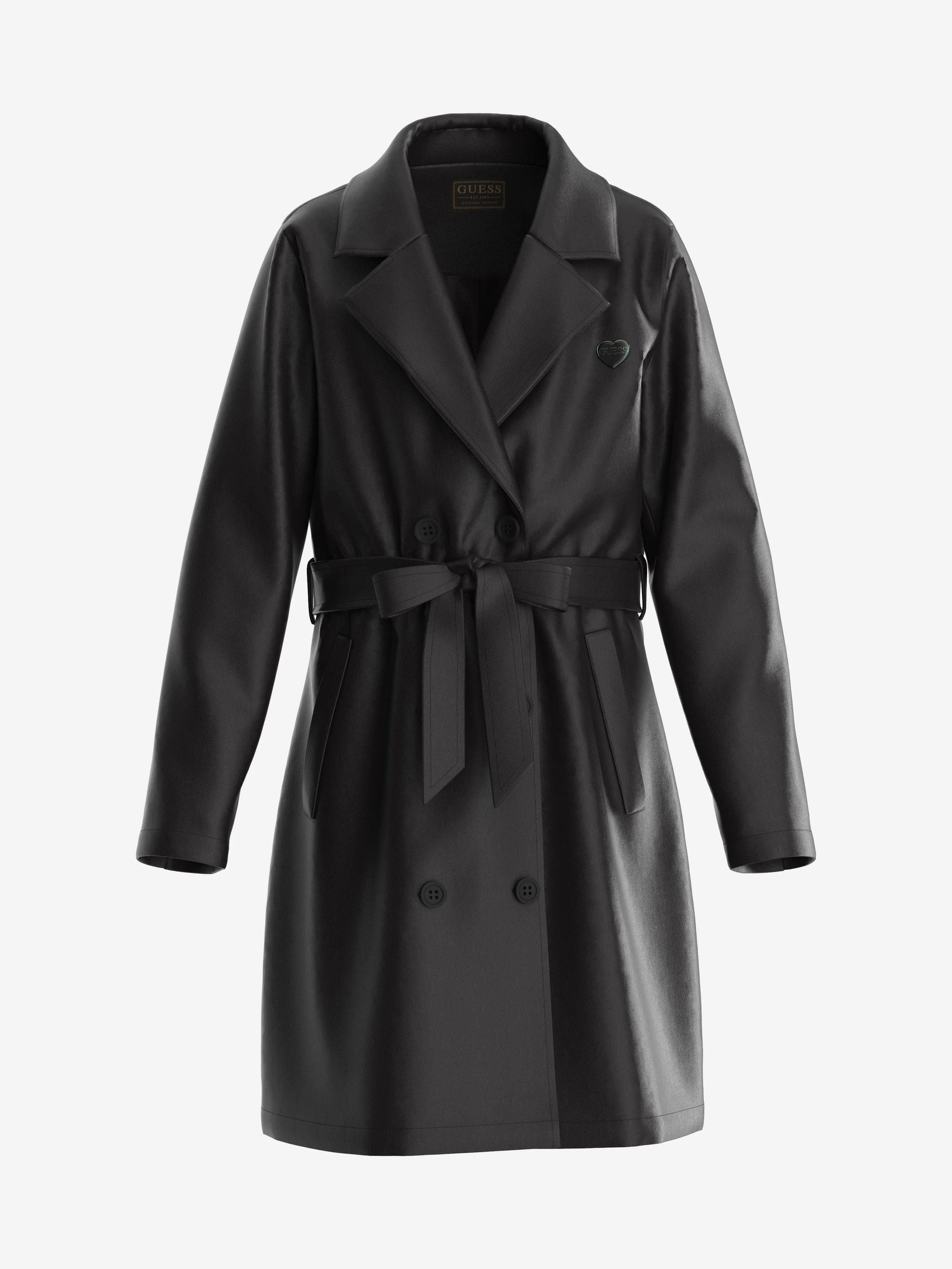 Guess Girls Faux Leather Trench Coat in Black