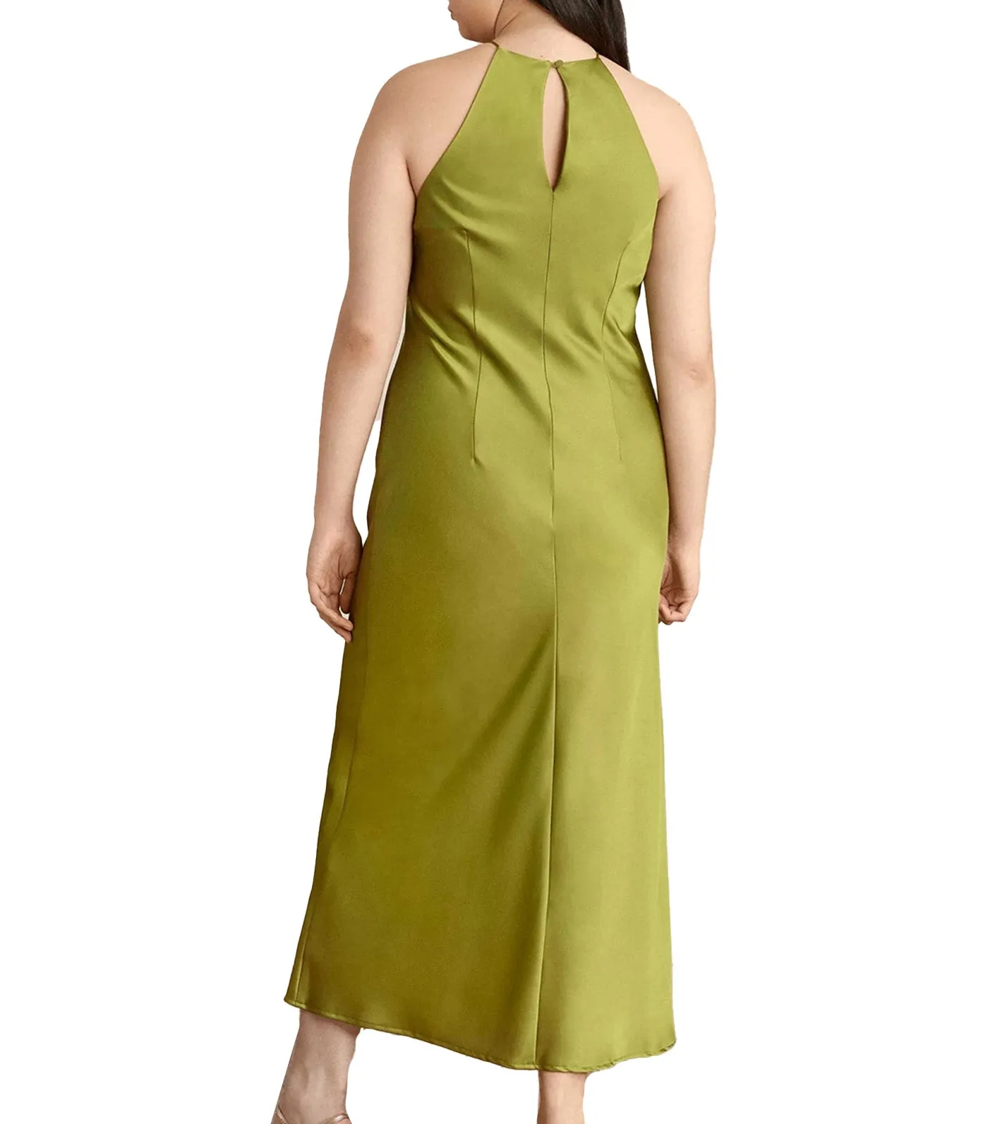 Halter Midi Slip Dress Leafy Green