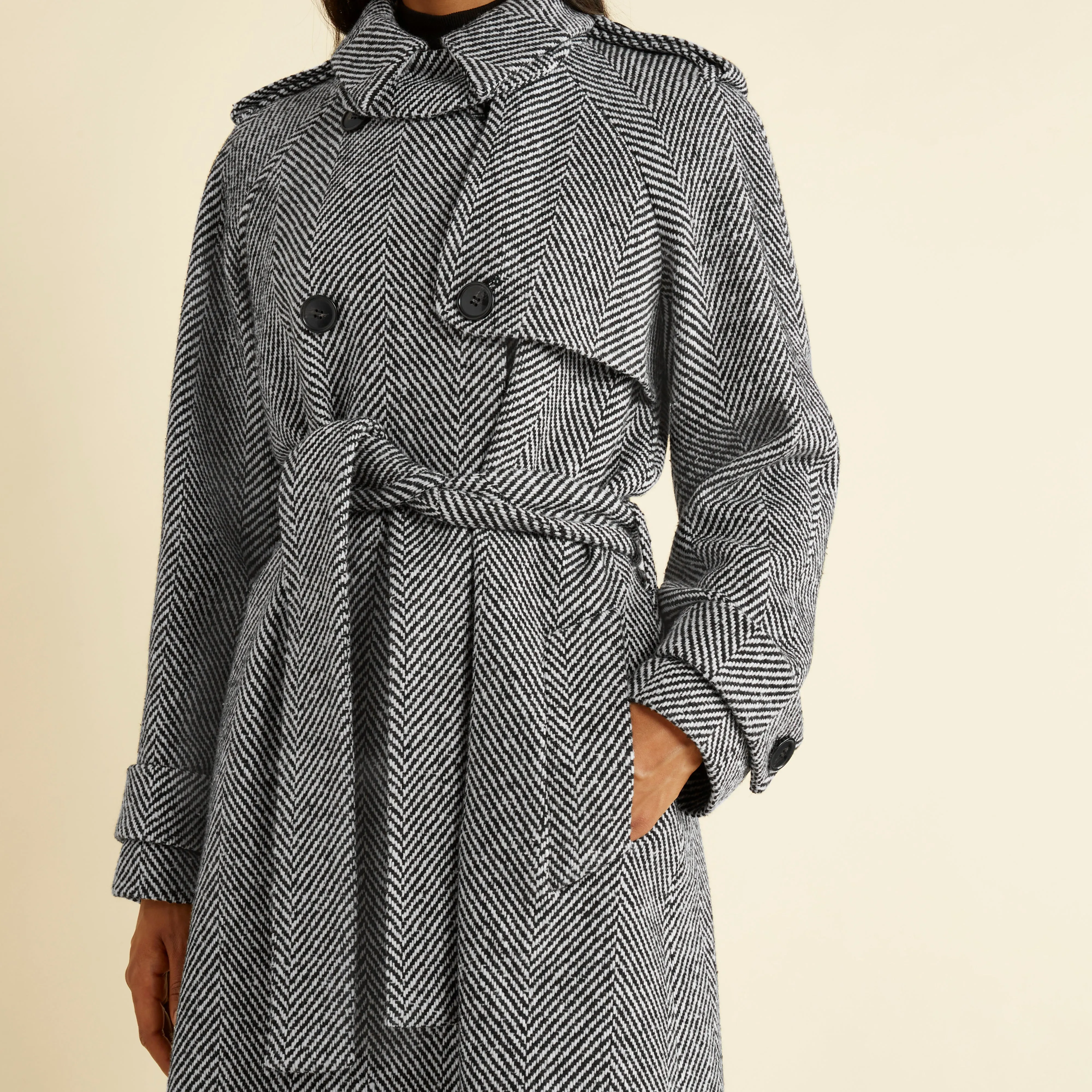 Herringbone Double Breasted Trench Coat