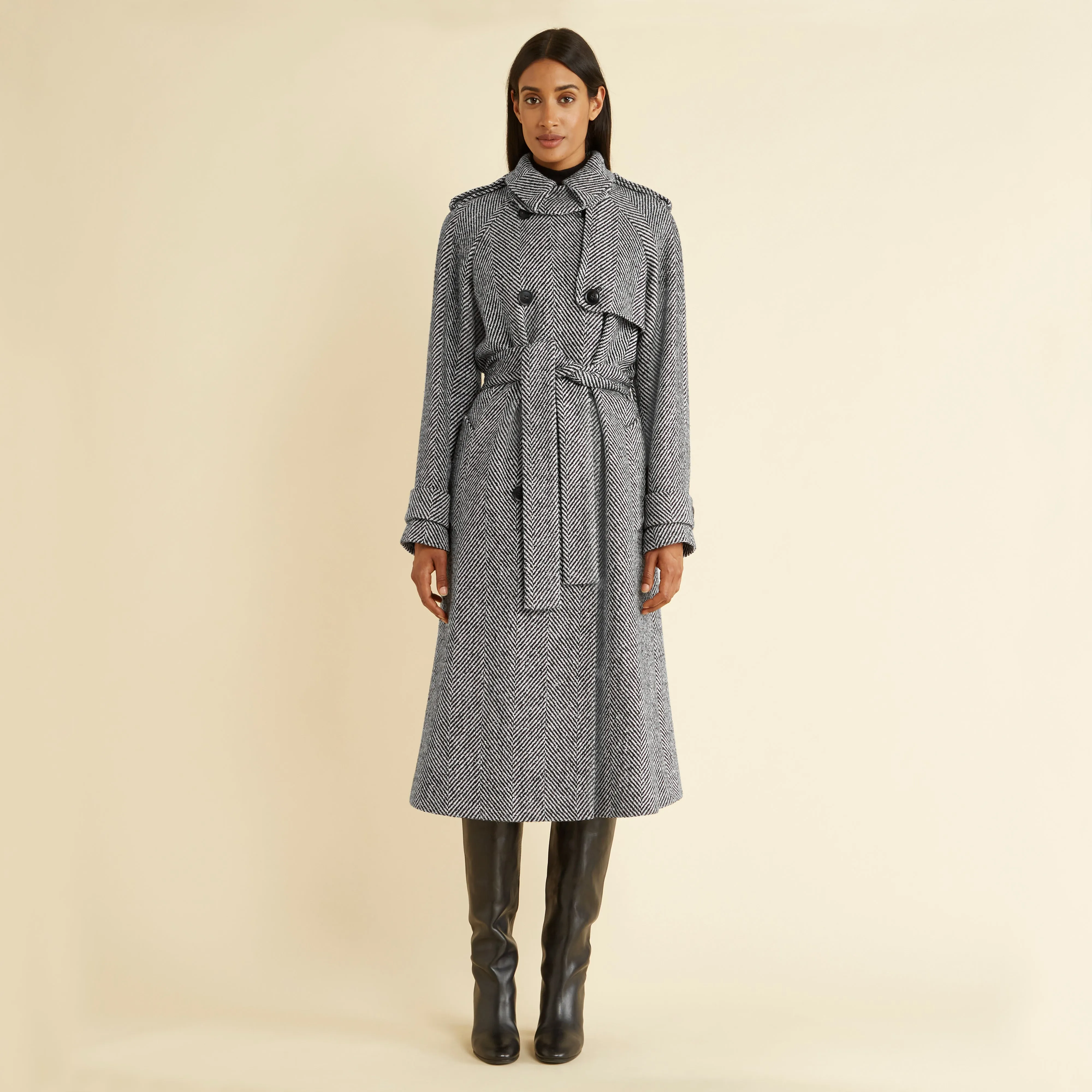 Herringbone Double Breasted Trench Coat