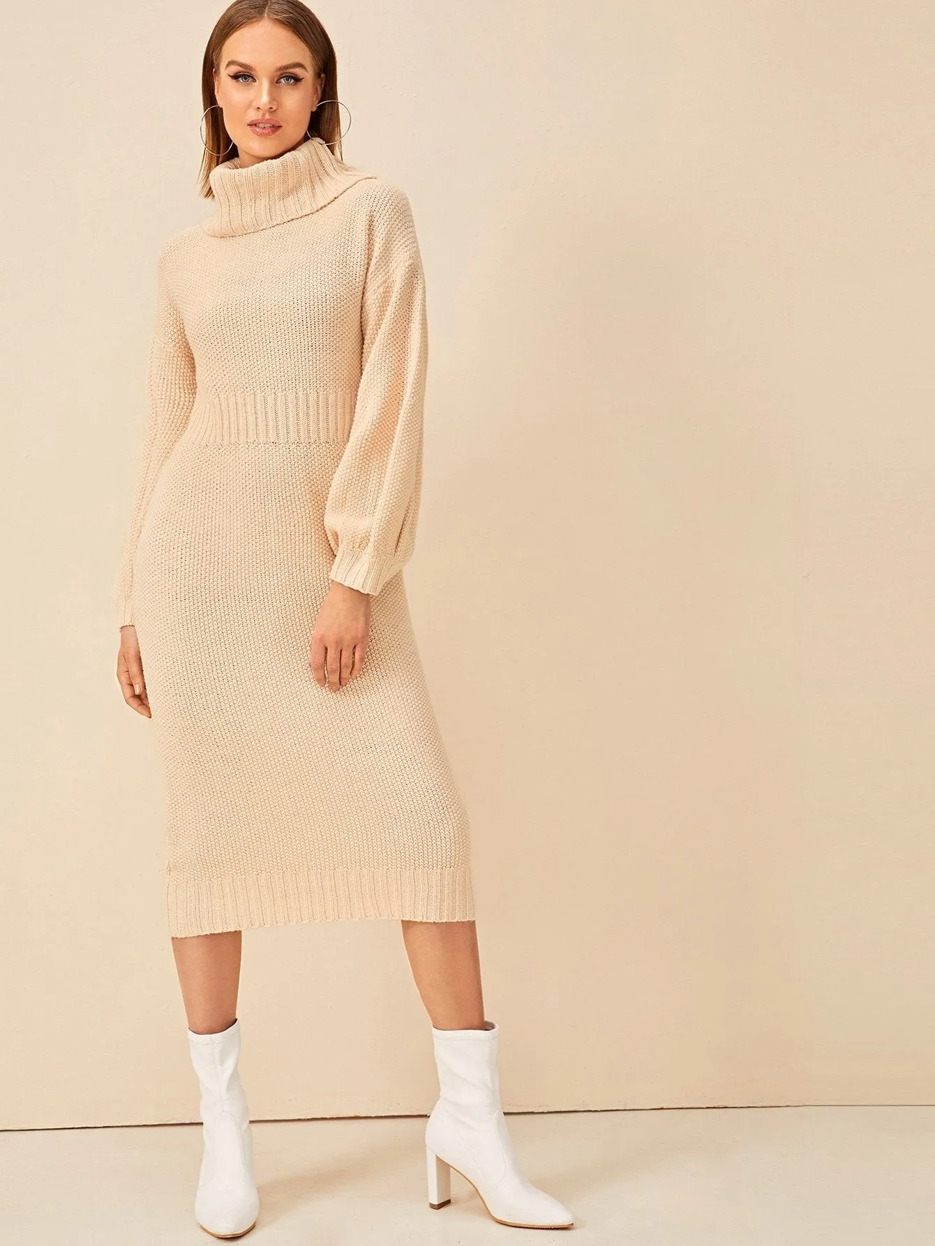 High Neck Drop Shoulder Jumper Dress Without Belted