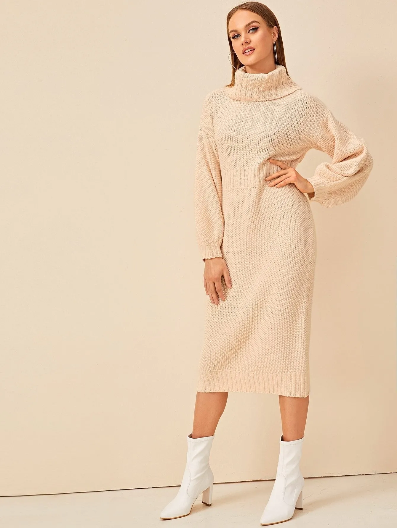 High Neck Drop Shoulder Jumper Dress Without Belted