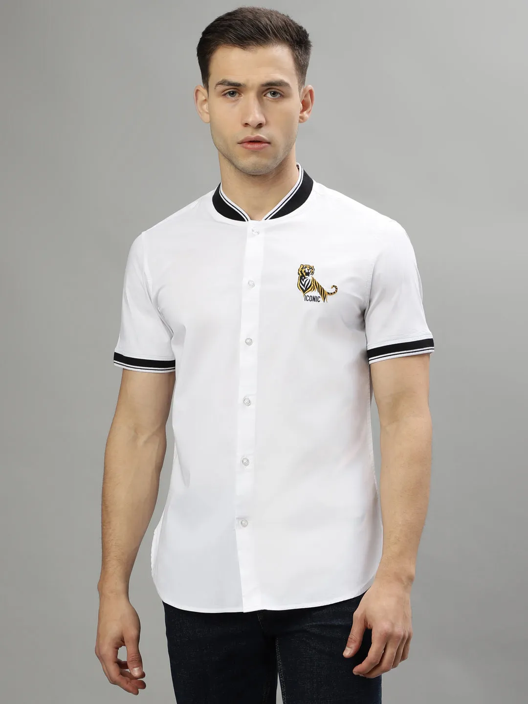 Iconic White Fashion Logo Slim Fit Shirt